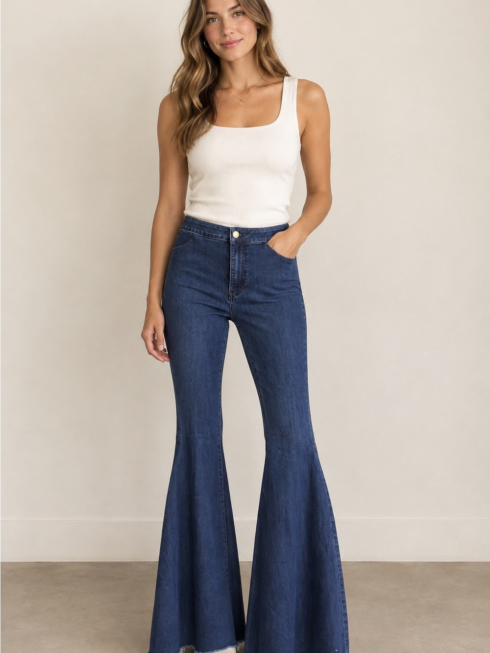 Free People Dark Indigo Flare Jeans Raw Hem Bell Bottom Y2K Vintage Style